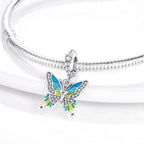 925 Sterling Silver Blue Green Butterfly Charm for Bracelets Fine Jewelry Women Pendant Necklace