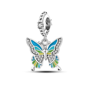 925 Sterling Silver Blue Green Butterfly Charm for Bracelets Fine Jewelry Women Pendant Necklace