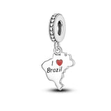 925 Sterling Silver I Love Brazil Dangle Charm for Bracelets Fine Jewelry Women Pendant Necklace