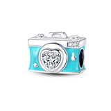 925 Sterling Silver Camera Charm for Bracelets Fine Jewelry Women Pendant Necklace