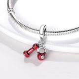 925 Sterling Silver Dumbbell and Kettlebell Dangle Charm for Bracelets Fine Jewelry Women