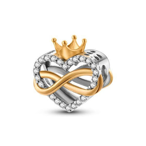 925 Sterling Silver Crown Heart Charm for Bracelets Fine Jewelry Women Pendant