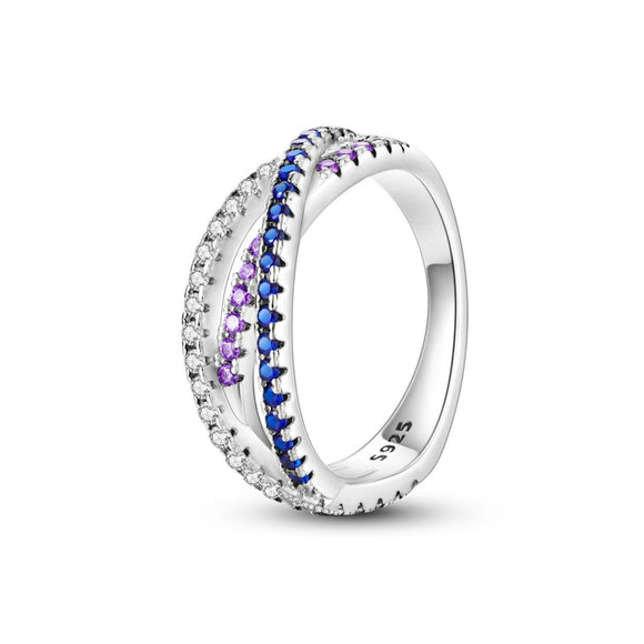 925 Sterling Silver Blue White and Purple Sparkle Ring Fine Jewelry Women