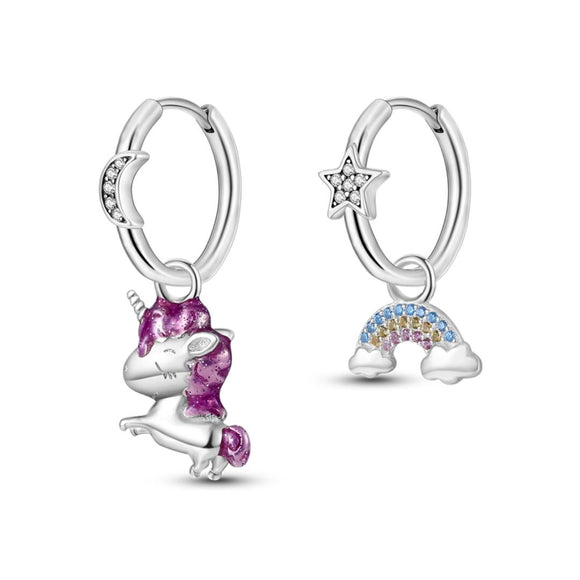 925 Sterling Silver Unicorn and Rainbow Hoop Earrings