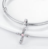 925 Sterling Silver Pink Cross Charm