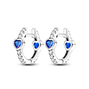 925 Sterling Silver Blue Hearts Hoop Earrings for Women Fine Jewelry