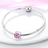 925 Sterling Silver Pink Blossom Charm for Bracelets Fine Jewelry Women