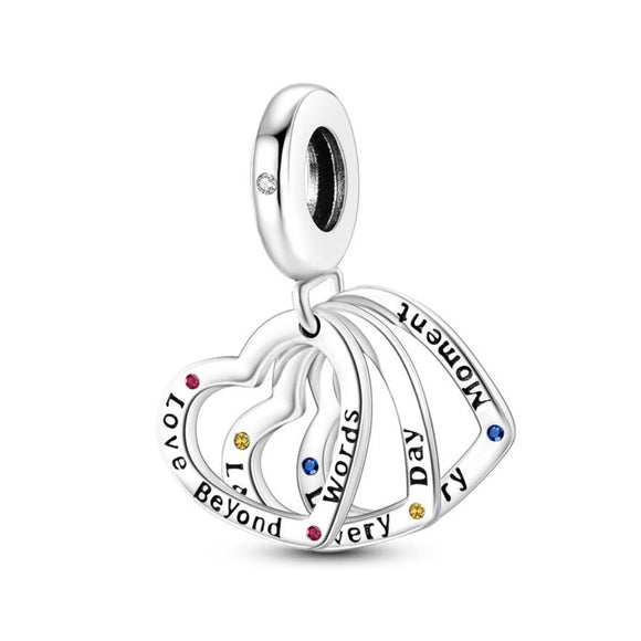 925 Sterling Silver Triple Hearts Dangle Charm for Bracelets Fine Jewelry Women Pendant