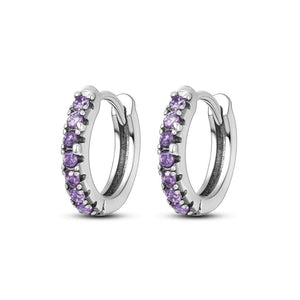 925 Sterling Silver Purple Sparking Hoop Earrings Fine Jewelry Women Accessories