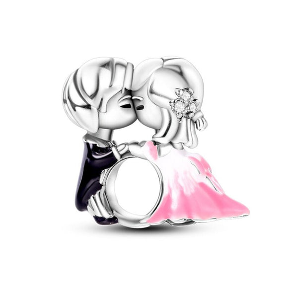 925 Sterling Silver Bride and Groom Kiss Charm for Bracelets Fine Jewelry Women Pendant