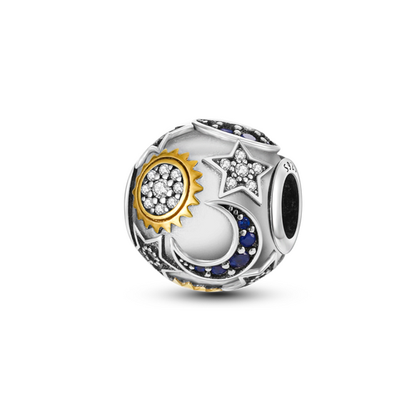 925 Sterling Silver Moon Star & Sun Charm for Bracelets Fine Jewelry Women