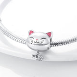 925 Sterling Silver Kitty Cat Charm for Bracelets Fine Jewelry Women Pendant