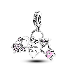 925 Sterling Silver Soul Sister Dangle Charm for Bracelets Fine Jewelry Women Pendant