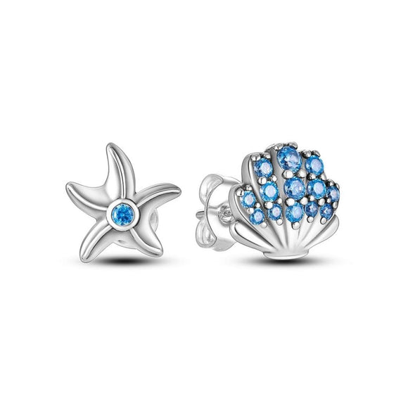 925 Sterling Silver Ocean Starfish and Seashell Women Stud Earrings Fashion Gift
