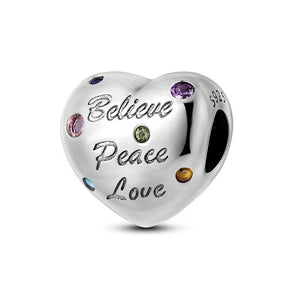 925 Sterling Silver Peace and Love Heart Charm for Bracelets Fine Jewelry Women Pendant