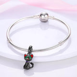 925 Sterling Silver Black Cat Charm for Bracelets Fine Jewelry Women Pendant Necklace