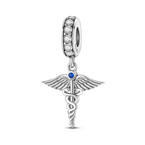 925 Sterling Silver Caduceus Medicine Symbol Charm for Bracelets Fine Jewelry Women Pendant