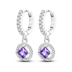 925 Sterling Silver Purple and White Sparkling Hoop Earrings for Women Fine Jewelry