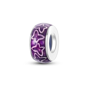 925 Sterling Silver Purple Butterflies Stopper Charm for Bracelets Fine Jewelry Women Pendant