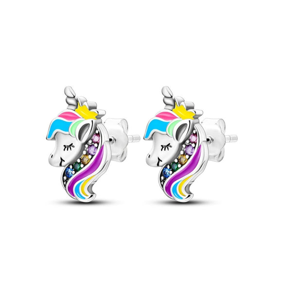 925 Sterling Silver Unicorn Stud Earrings For Woman Fine Jewelry