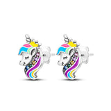 925 Sterling Silver Unicorn Stud Earrings For Woman Fine Jewelry