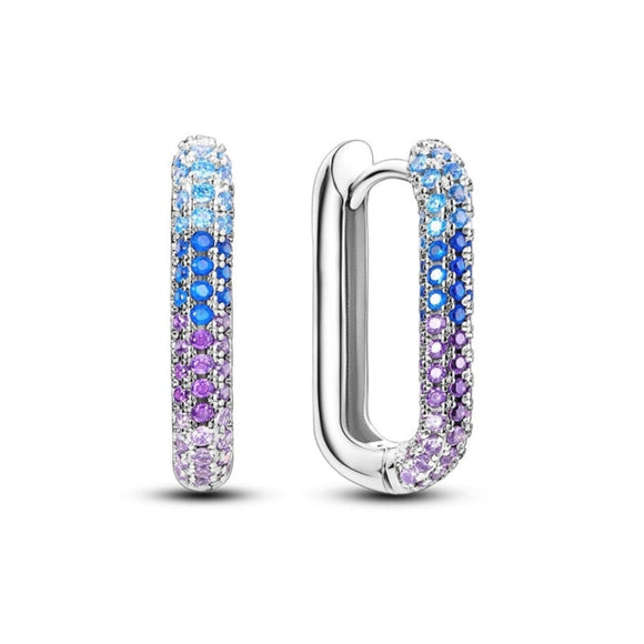 925 Sterling Silver Purple and Blue Hoop Earring for Womens Fine Jewelry Women
