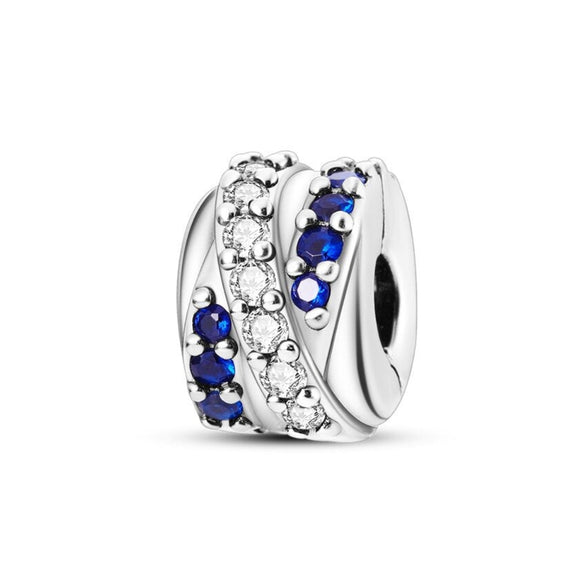 925 Sterling Silver Blue and White Sparkle Charm for Bracelets Fine Jewelry Women Pendant