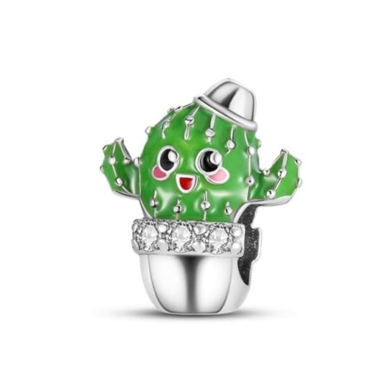 925 Sterling Silver Little Cactus Charm for Bracelets Fine Jewelry Women
