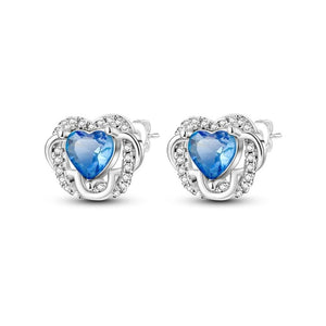 925 Sterling Silver Blue Heart Sparkling Stud Earrings For Women Fine Jewelry Gift