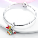 925 Sterling Silver Burger & Fries Charm for Bracelets Fine Jewelry Women