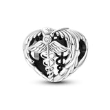 925 Sterling Silver Caduceus Medicine Charm for Bracelets Fine Jewelry Women Pendant