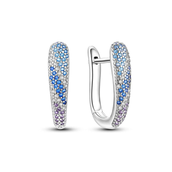 925 Sterling Silver Blue and Purple Hoop Earrings for Women Fine Jewelry