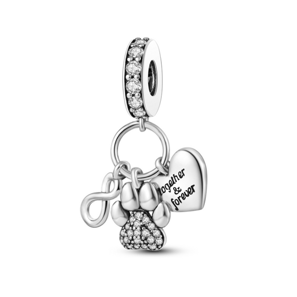 925 Sterling Silver Together Forever Dog Cat Charm for Bracelets Jewelry Women Pendant