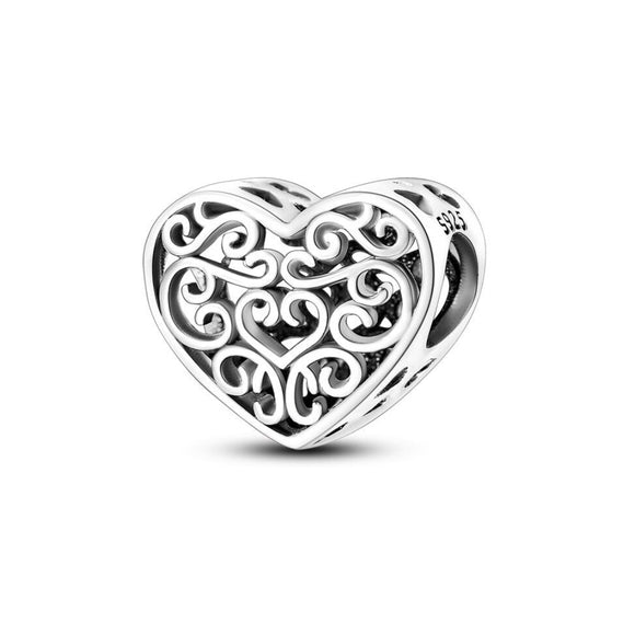 925 Sterling Silver Heart Charm for Bracelets Fine Jewlery Women Pendant