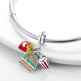 925 Sterling Silver Burger & Fries Charm for Bracelets Fine Jewelry Women