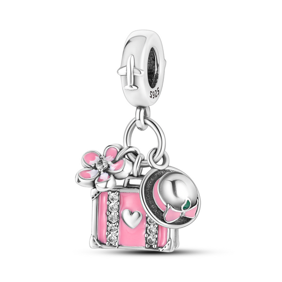 925 Sterling Silver Travel Suitcase Charm for Bracelets Fine Jewelry Women Pendant