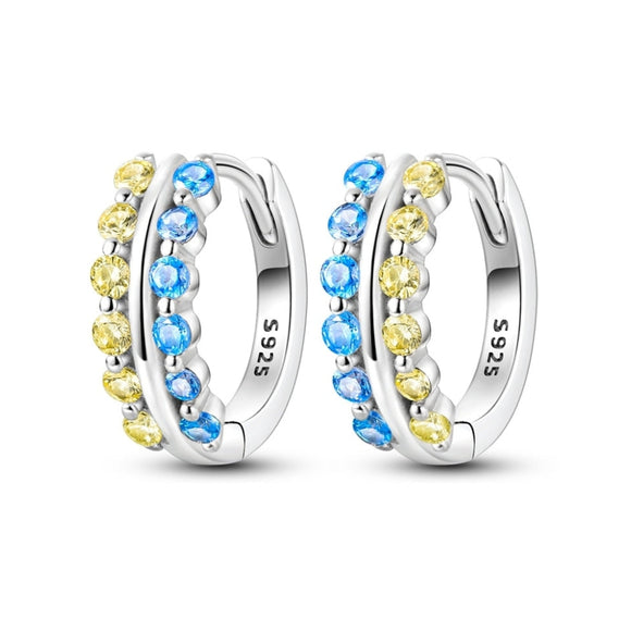 925 Sterling Silver Blue and Yellow Sparkle Earrings for Women Fine Jewelry Fashion Accessory
