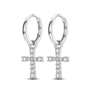 925 Sterling Silver Cross Hoop Earrings for Women Fine Jewelry
