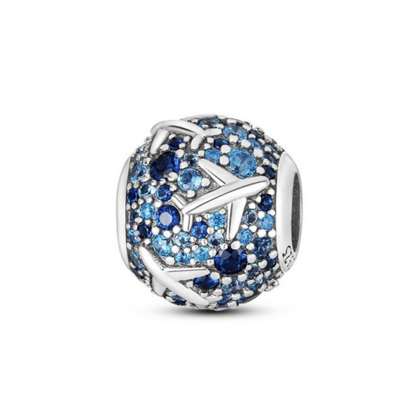 925 Sterling Silver Blue Travel Charm for Bracelets Fine Jewelry Women