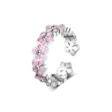 925 Sterling Silver Pink Flowers Ring