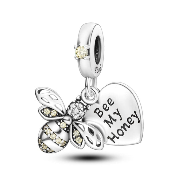 925 Sterling Silver Bee My Honey Charm for Bracelets Fine Jewelry Women Pendant
