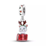 925 Sterling Silver Christmas Kitty Cat Charm for Bracelets Jewelry