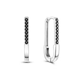 925 Sterling Silver Black Sparkle Hoop Earrings for Women Fine Jewelry