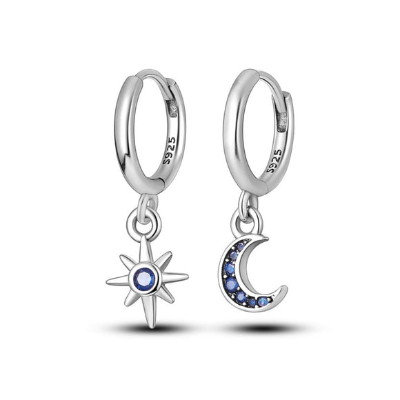 925 Sterling Silver Star And Moon Drop Earrings
