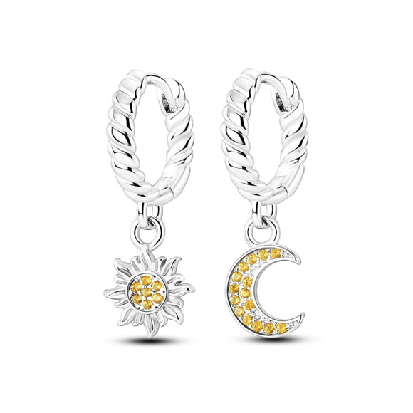 925 Sterling Silver Moon and Sun Hoop Earrings
