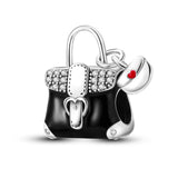 925 Sterling Silver Black Handbag Charm for Bracelets Fine Jewelry Women Pendant