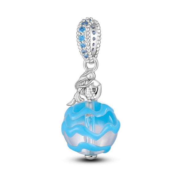 925 Sterling Silver Blue Mermaid Charm for Bracelets Fine Jewelry Women Pendant