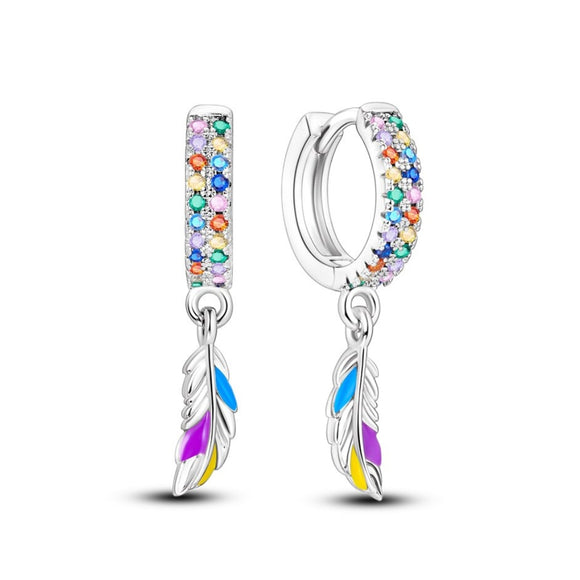 925 Sterling Silver Bohemian Feather Hoop Earrings for Women Fine Jewelry