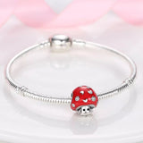925 Sterling Silver Red Mushroom Charm for Bracelets Fine Jewelry Women