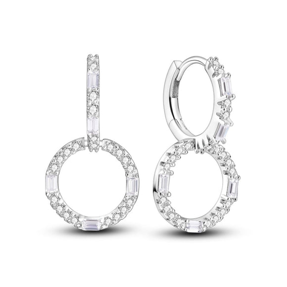 925 Sterling Silver Double Sparkle Hoop Earrings Fine Jewelry Women